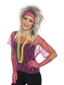Lace Net Vest Gloves and Headband Adult Neon Pink 80s Costume Set 1