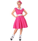 The 50S Rock'N'Roll Fashion Hot Pink  Dress With Petticoat, Belt, Headband 