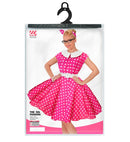 The 50S Rock'N'Roll Fashion Hot Pink  Dress With Petticoat, Belt, Headband 