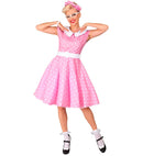The 50S Rock'N'Roll Fashion Pink  Dress With Petticoat, Belt, Headband 
