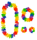 Rainbow Color Hawaiian Set  Lei, Crown, 2 Bracelets 