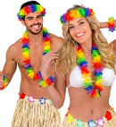 Rainbow Color Hawaiian Set  Lei, Crown, 2 Bracelets 