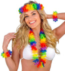 Rainbow Color Hawaiian Set  Lei, Crown, 2 Bracelets 