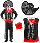 Mariachi Dia De Los Muertos  Jacket, Shirt With Vest And Bow Tie, Pants, Sombrero 