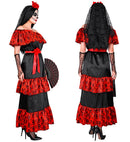 Mujer Dia De Los Muertos  Dress, Rose Belt, Fingerless Gloves, Flower Veil 