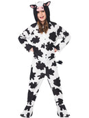 Cow Costume Kids White Black Hooded Jumpsuit Zip Front Feet Covers and Tail 6