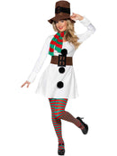 Miss Snowman Costume Adult White Dress with Brown Hat, Belt and Red Green Scarf 4