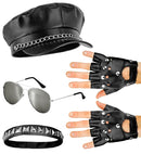 Rocker/Biker  Hat, Choker, Gloves, Glasses  