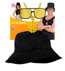 The 90S Hip Hop Fashion - Black  Bucket Hat, Glasses, Necklace, Ring 