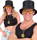 The 90S Hip Hop Fashion - Black  Bucket Hat, Glasses, Necklace, Ring 