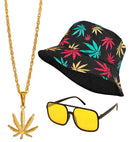 The 90S Hip Hop Fashion - Ganja   Bucket Hat, Glasses, Necklace 