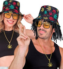 The 90S Hip Hop Fashion - Ganja   Bucket Hat, Glasses, Necklace 