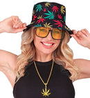 The 90S Hip Hop Fashion - Ganja   Bucket Hat, Glasses, Necklace 
