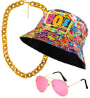 The 80S Funky Fashion - Graffiti  Bucket Hat, Glasses, Necklace 