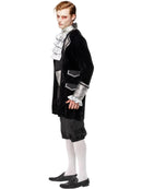 Fever Male Baroque Vampire Costume Adult Black Silver Jacket Trousers Cravat and Cummerbund 3