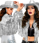 Jacket Sequin With Fringes Silver