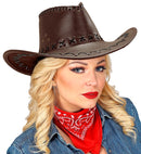 Brown Cowboy Hat Stitched Leatherlook