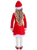 Mini Miss Santa Costume Kids Red Velour Dress with White Fake Fur Trim and Matching Hat 3