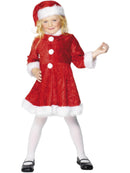 Mini Miss Santa Costume Kids Red Velour Dress with White Fake Fur Trim and Matching Hat 1
