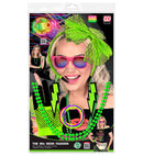 Neon Green The 80S Fashion Accessories  Lace Bow Headband, 2 Beaded Necklaces, Pair Of Earrings, Pair Of Fingerless Fishnet Gloves, 10 Bracelets 