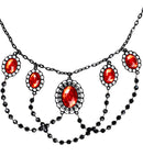 Black Beaded Choker With 5 Red Gems