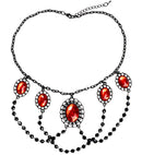 Black Beaded Choker With 5 Red Gems