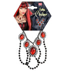 Black Beaded Choker With 5 Red Gems