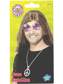 60s Peace Sign Hippie Medallion Silver 44cm Chain Adult Costume Accessory 1