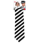 Satin Black & White Striped Tie