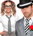 Satin Black & White Striped Tie