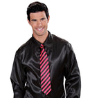 Satin Black & Neon Pink Striped Tie