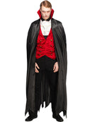 Fever Vampire Costume Adult Red Waistcoat Black Cape White Cravat 3