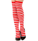 White-Red Striped Over The Knee Socks  Heavy Quality 