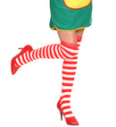 White-Red Striped Over The Knee Socks  Heavy Quality 