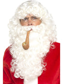 Santa Dress Up Kit Adult White Beard Wig Glasses Pipe 1