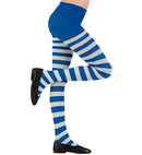 White/Blue Striped Socks Pantyhose 75 Den  Heavy Quality 