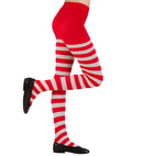 White/Red Striped Socks Pantyhose 75 Den  Heavy Quality 