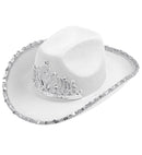 White Party Cowgirl Hat With Tiara
