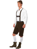 Bavarian Man Costume Adult Brown Lederhosen Shorts With Braces White Top Brown Hat 4