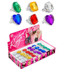 Colored Jewel Rings In Display Box - 4 Styles & 6 Colors Ass. 