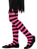 Striped Tights Black and Fuchsia Kids Age 6 to 12 1