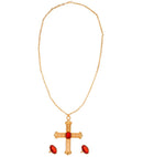 Cardinal Set  Necklace With Cross, 2 Rings 