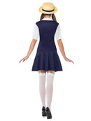School Girl Costume Adult Black Dress Attached White Shirt Tie and Boater Hat 3