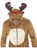 Reindeer Costume Adult Brown White Hooded Jumpsuit with Antlers and Face 4