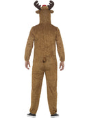 Reindeer Costume Adult Brown White Hooded Jumpsuit with Antlers and Face 3