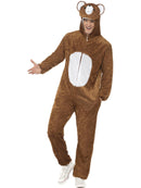 Bear Costume Brown Adult Jumpsuit with Hood Face and Ears 1