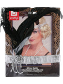 Silver Satin Charleston Headband Black Feather And Jewel Adult Costume Accessory 2