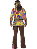 Psychedelic Hippie Man Costume Adult Multi Coloured Shirt Headband Brown Trousers Belt 3