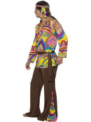 Psychedelic Hippie Man Costume Adult Multi Coloured Shirt Headband Brown Trousers Belt 2