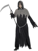 Grim Reaper Costume Adult Black Robe Grey Hood and Chain 4